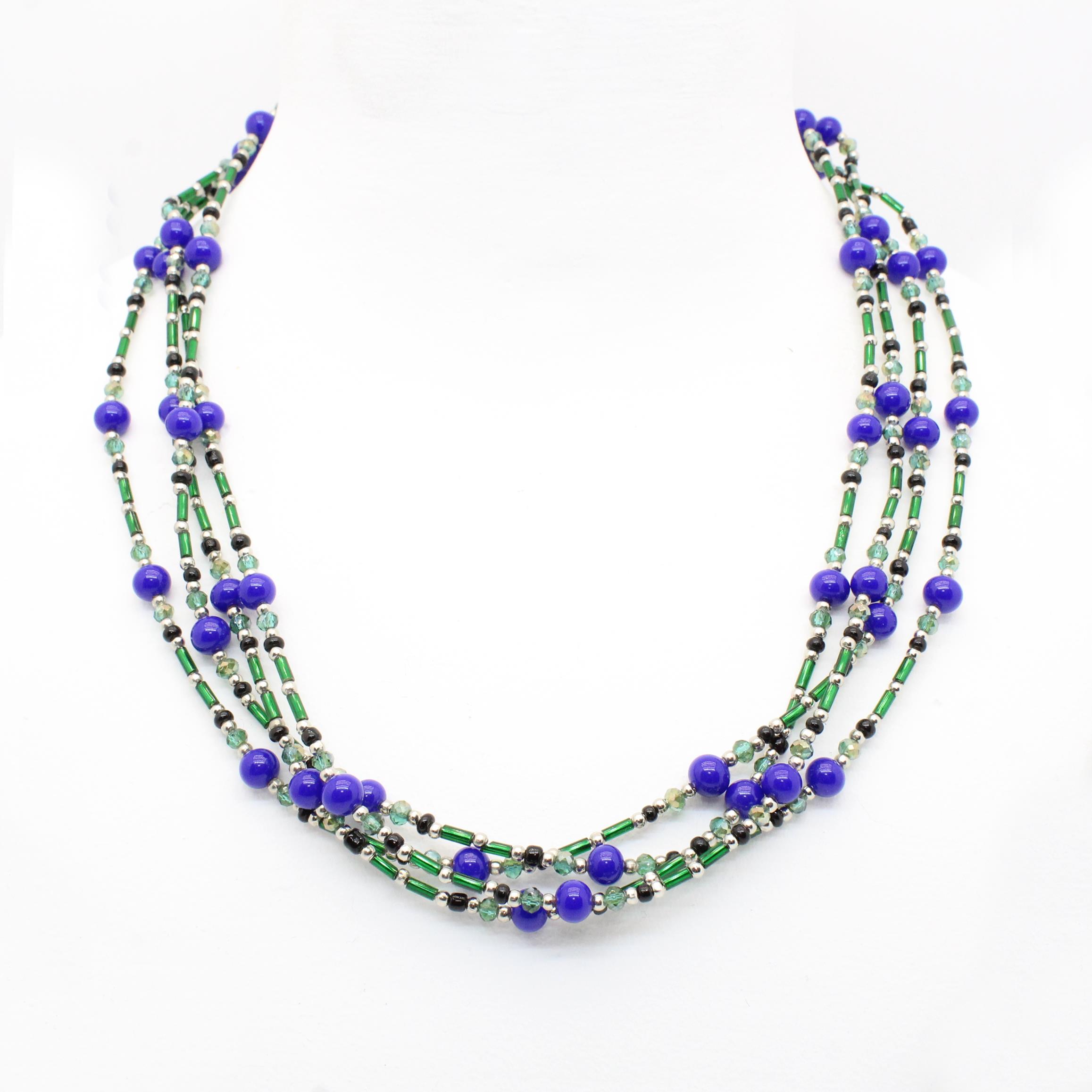 COLLANA 4 FILI VERDE/BLU TUBETTO MURANO COLLANA 4 FILI VERDE/BLU TUBETTO MURANO