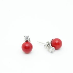 orecchini perno zirconi boule 10 mm rossa