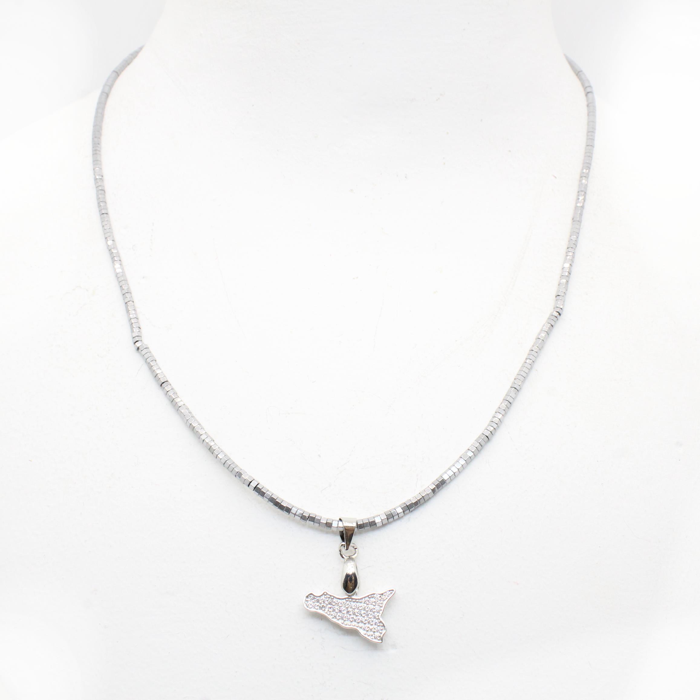 collana sicilia pave’ rodiata ematite sfaccettata 14x10 mm
