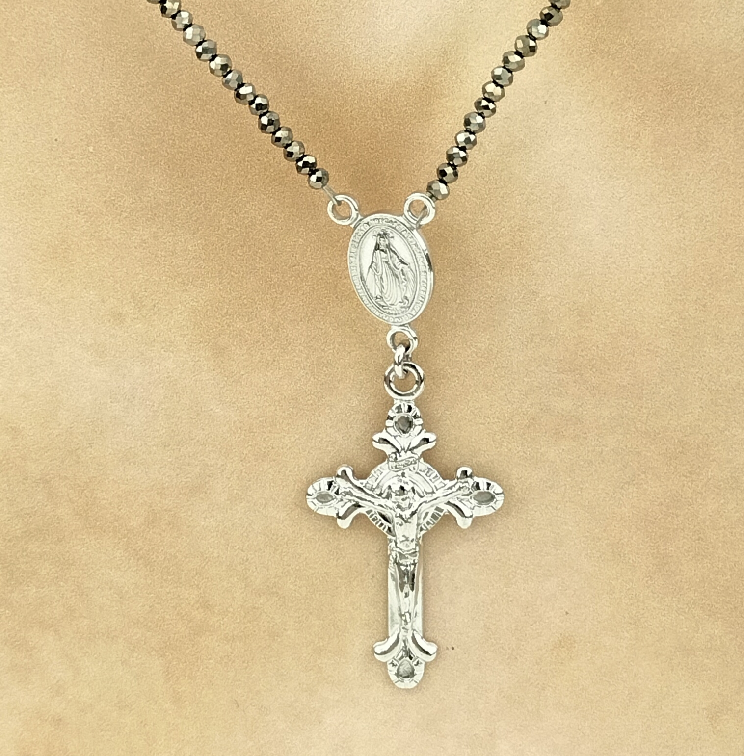 collana rosario cristallini rodiati