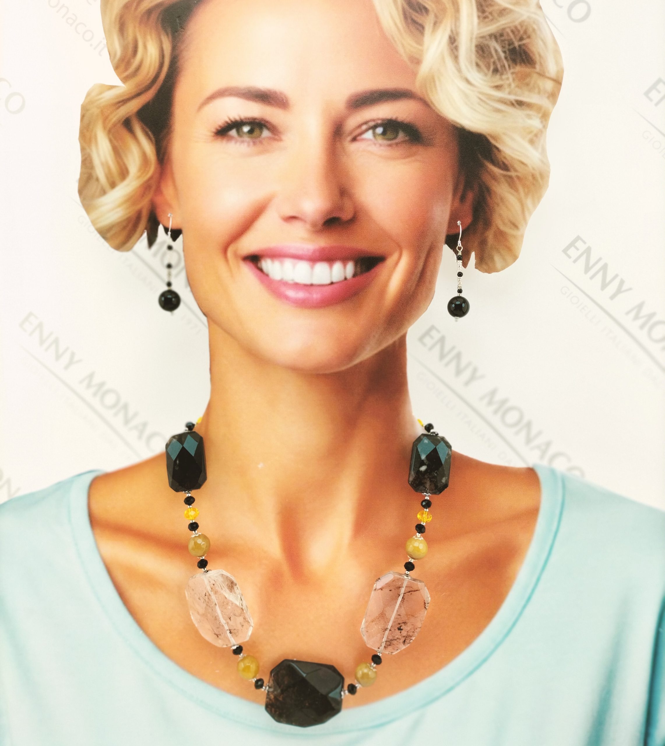 COLLANA RETTANGOLI QUARZO RUTILATO AGATE GIALLE COLLANA RETTANGOLI QUARZO RUTILATO AGATE GIALLE