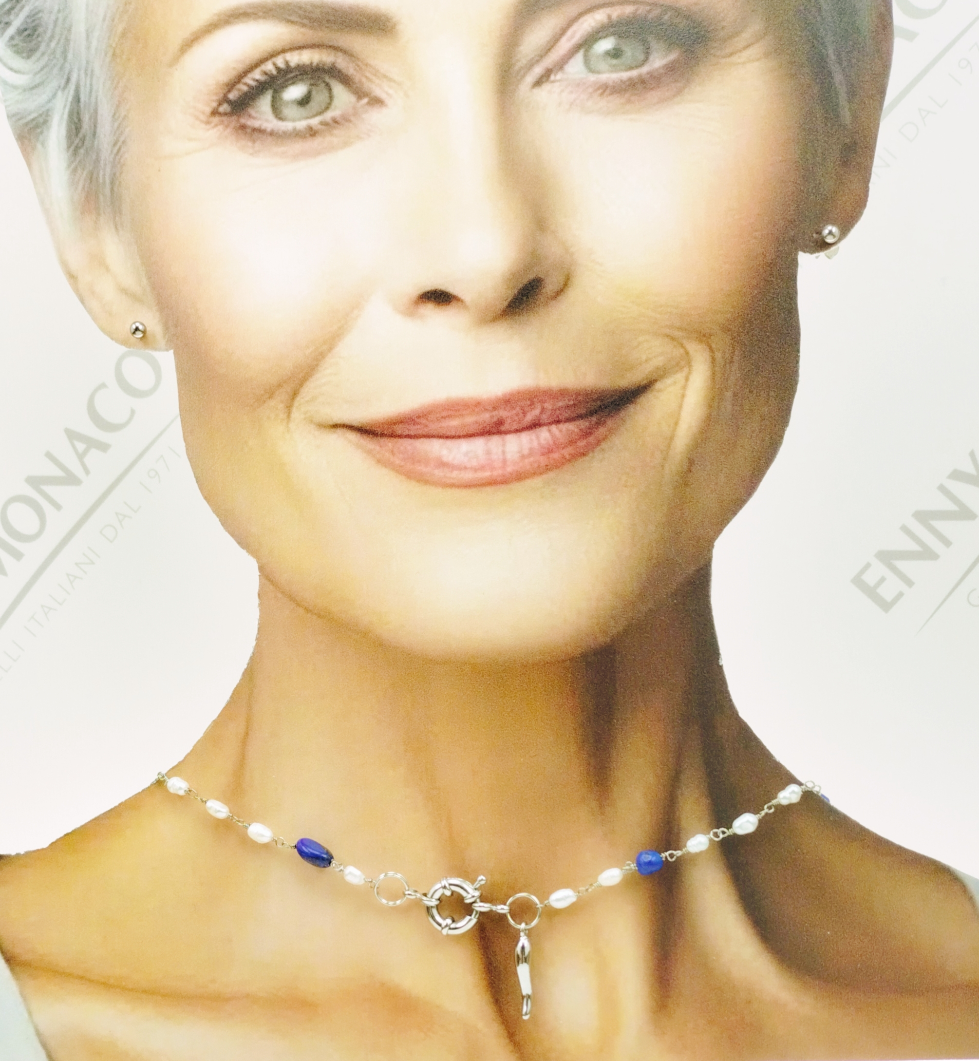 COLLANA LAPIS PERLA COLTIVATA CORNO RODIATO COLLANA LAPIS PERLA COLTIVATA CORNO RODIATO