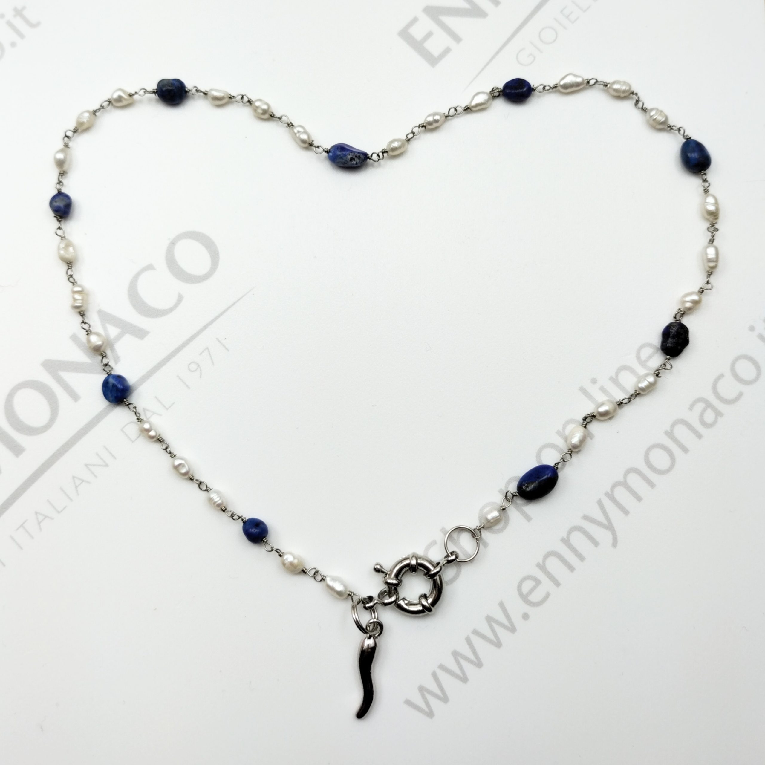 collana lapis perla coltivata corno rodiato