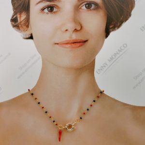 COLLANA IN CRISTALLI ASSORTITI CORNO SMALTATO DORATA