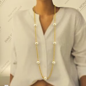 COLLANA MODELLO CHANEL SUNPEARL 14mm DORATURA 24kt