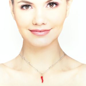 collana catena acciaio corno rosso