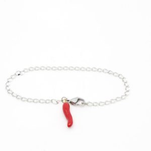 bracciale catena acciaio corno rosso