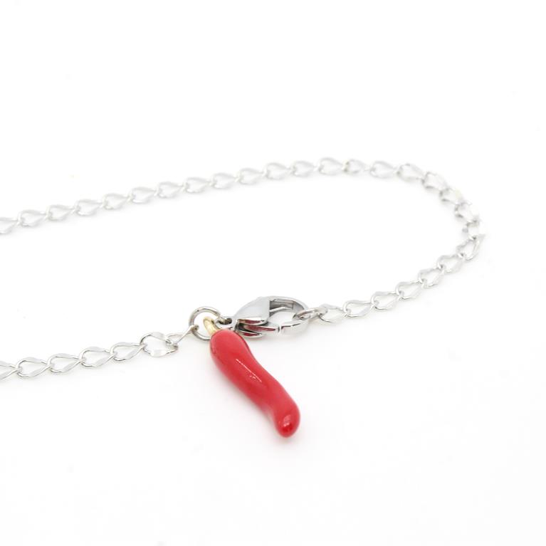 bracciale catena acciaio corno rosso