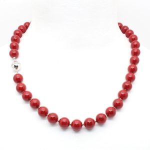 collana madreperla smaltata corallo 10mm