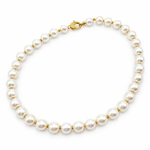 collana perla coltivata 10/11mm moschettone argento dorato cubic zirconia