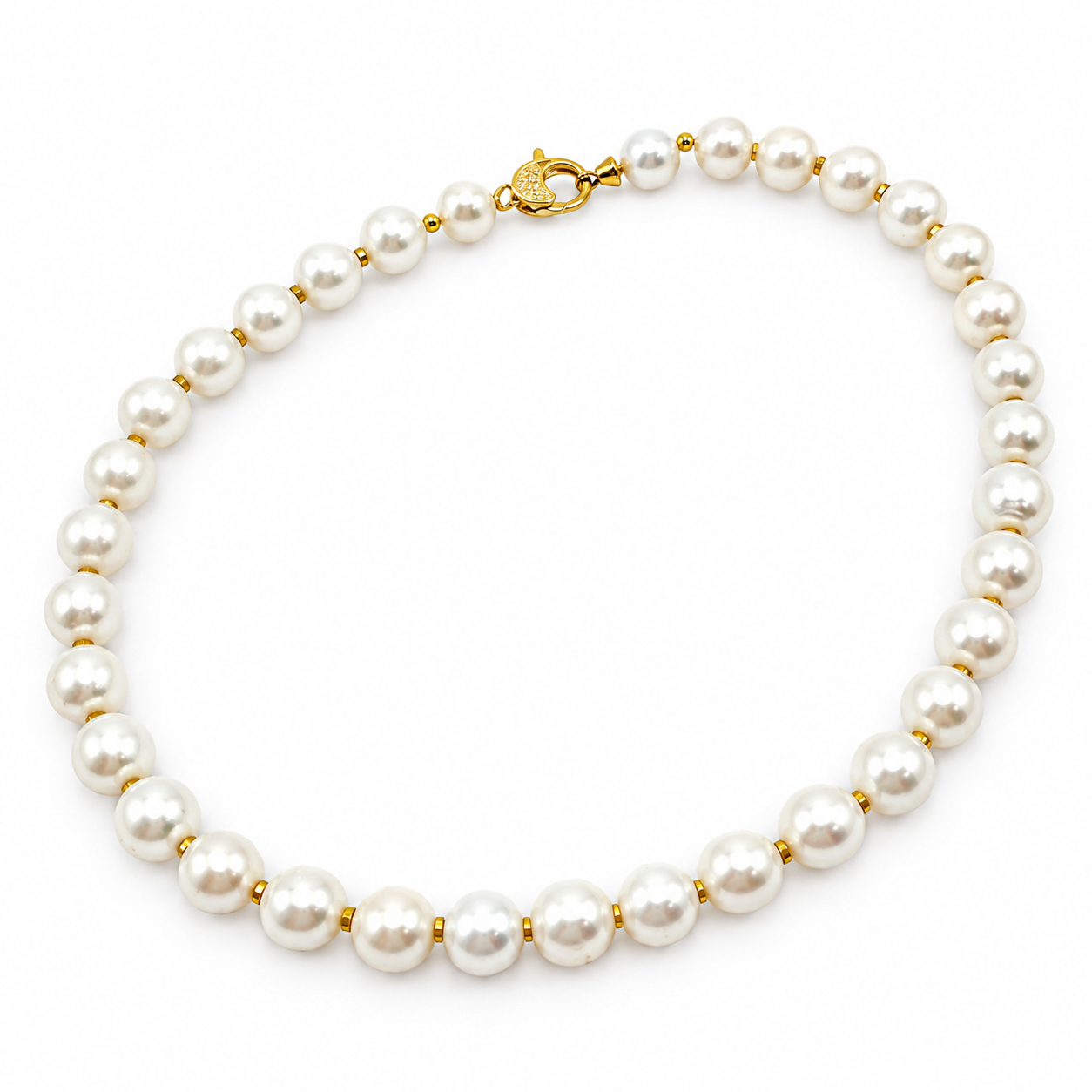 COLLANA PERLA COLTIVATA 10/11mm MOSCHETTONE ARGENTO DORATO CUBIC ZIRCONIA COLLANA PERLA COLTIVATA 10/11mm MOSCHETTONE ARGENTO DORATO CUBIC ZIRCONIA