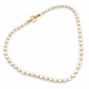 collana perla coltivata 10/11mm moschettone argento dorato cubic zirconia