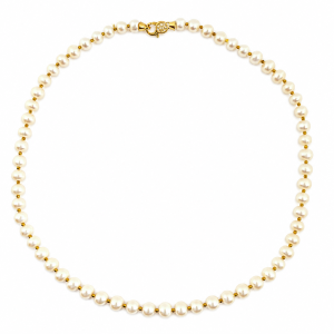 collana perla coltivata 7,5mmmoschettone argento dorato cubic zirconia