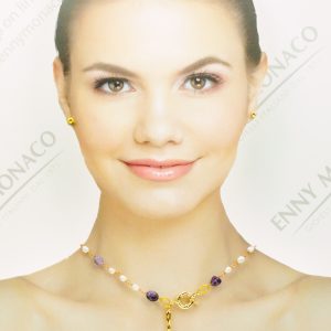 collana catena perle e ametista cornetto