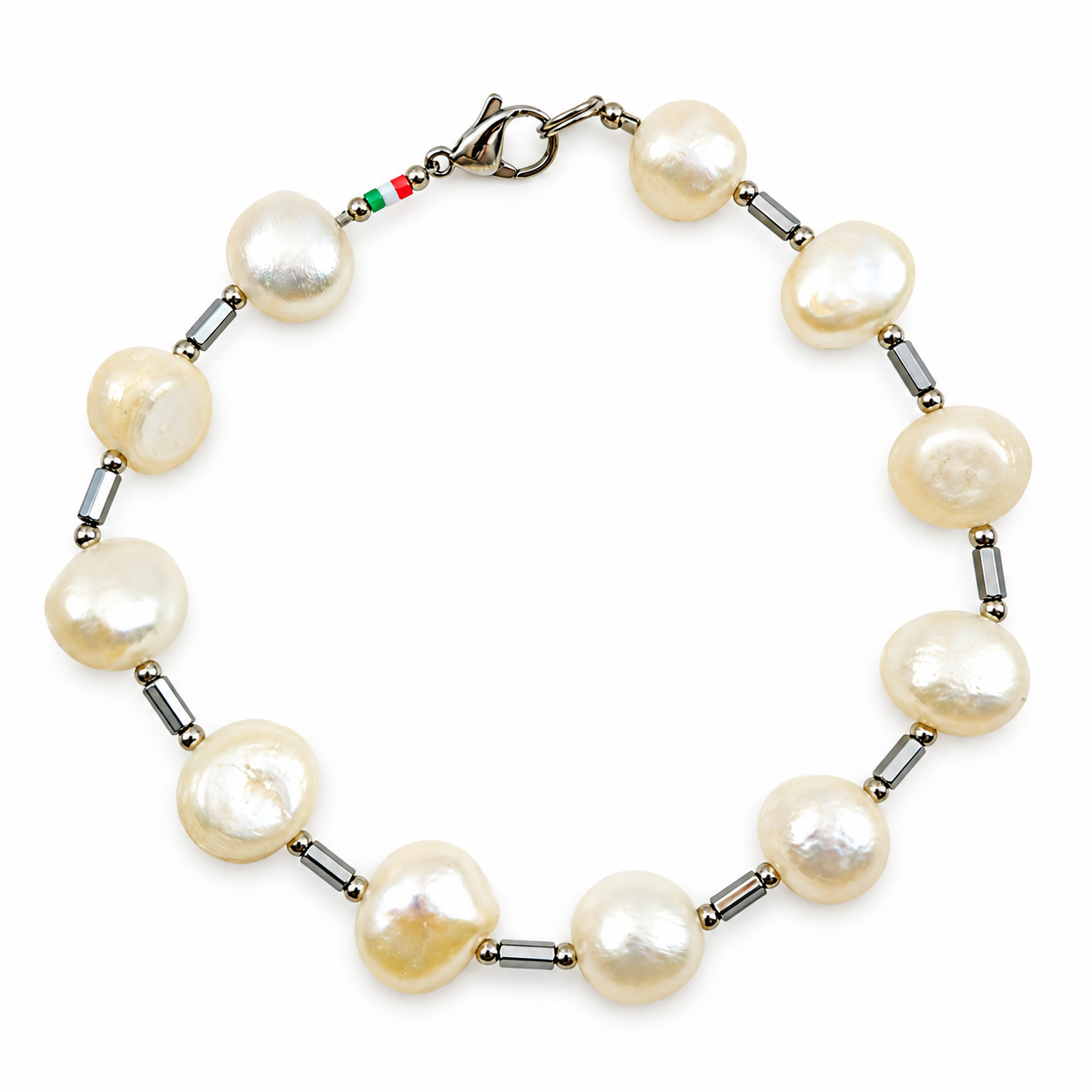 BRACCIALE PERLA COLTIVATA TUBETTI EMATITE BRACCIALE PERLA COLTIVATA TUBETTI EMATITE