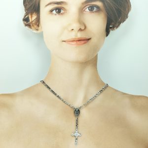 collana croce argento catena acciaio 45cm