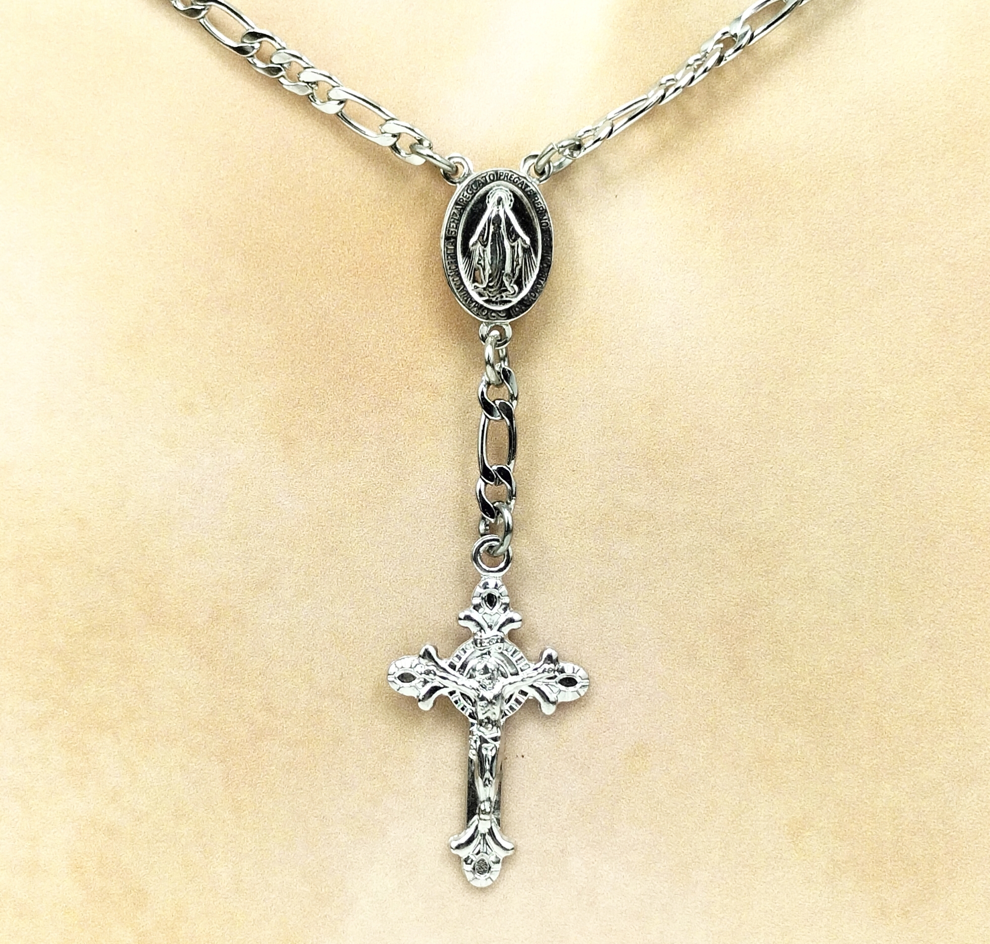 collana croce argento catena acciaio 45cm