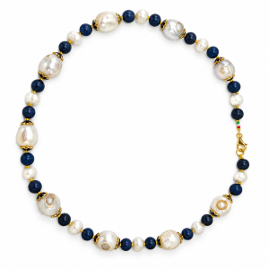 collana perle ovali agata blu coppette smaltate