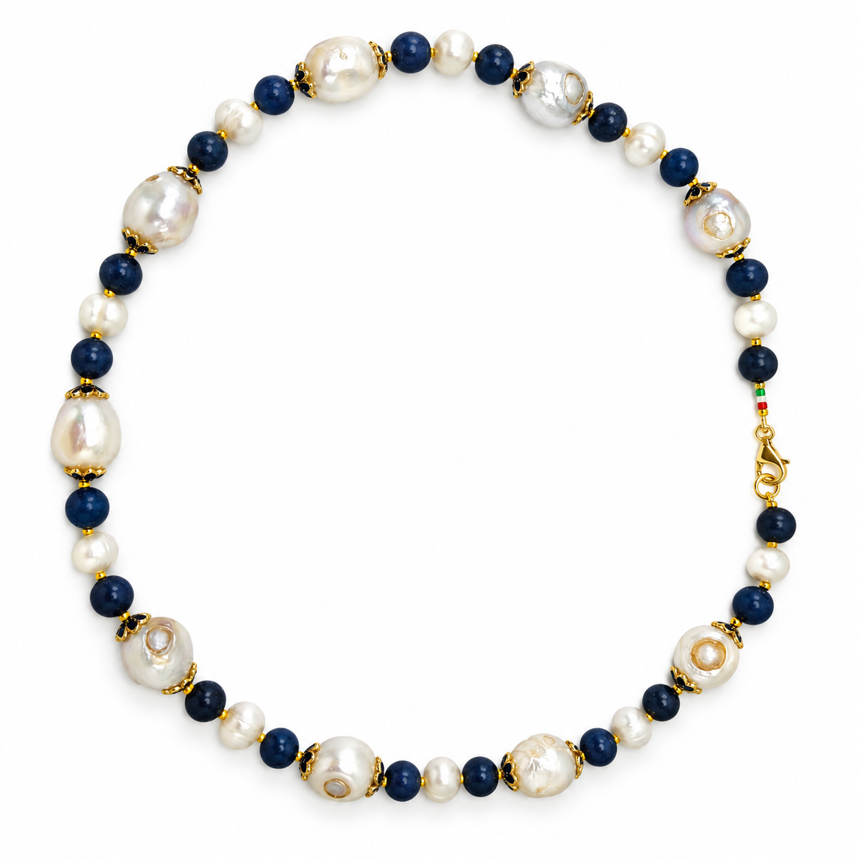 COLLANA PERLE OVALI AGATA BLU COPPETTE SMALTATE COLLANA PERLE OVALI AGATA BLU COPPETTE SMALTATE