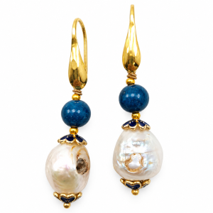 orecchini perle ovali agata blu coppette smaltate