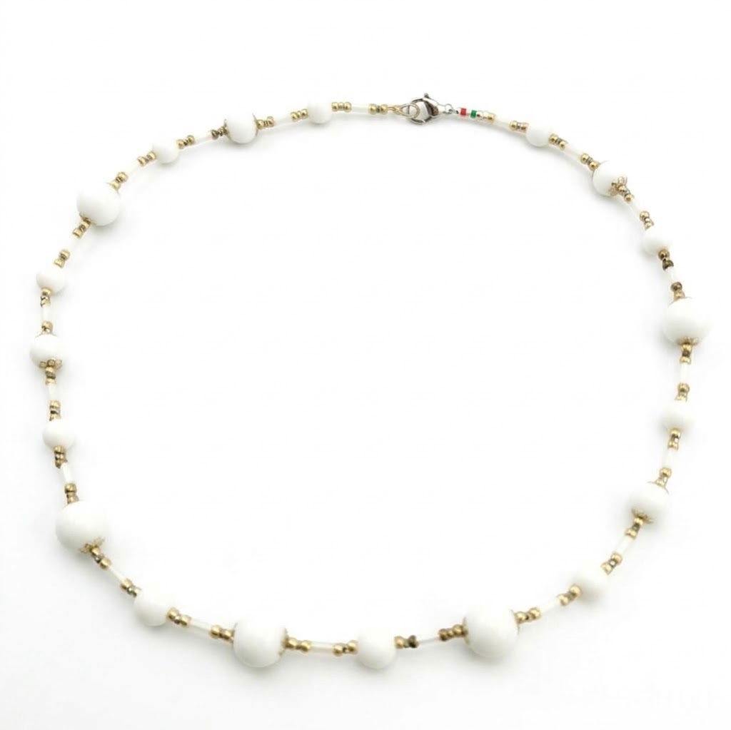 COLLANA AGATA BIANCA 12mm TUBETTI MURANO TOTAL WHITE COLLANA AGATA BIANCA 12mm TUBETTI MURANO TOTAL WHITE