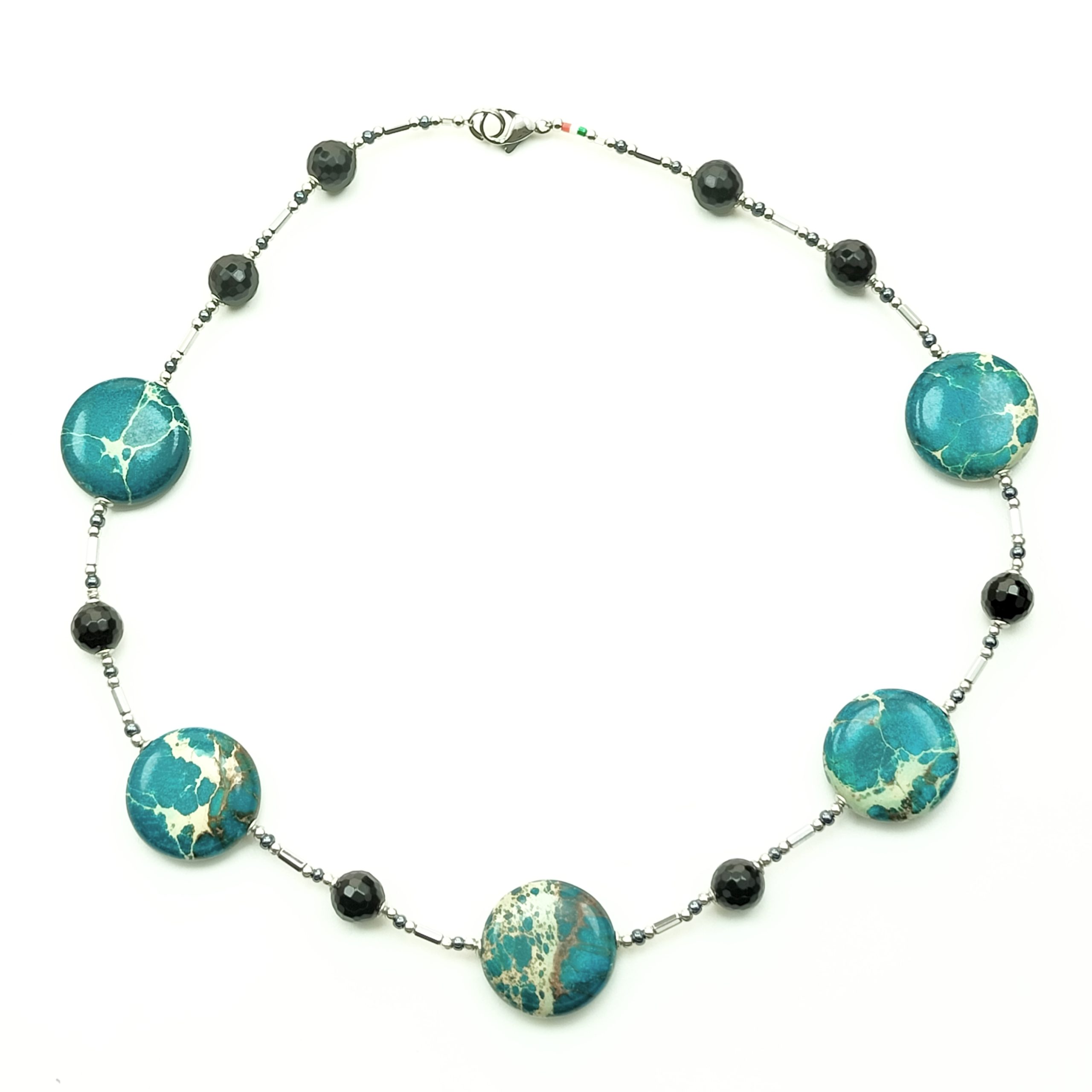 collana con 5 dischi in crisocolla 5 cialde onice
