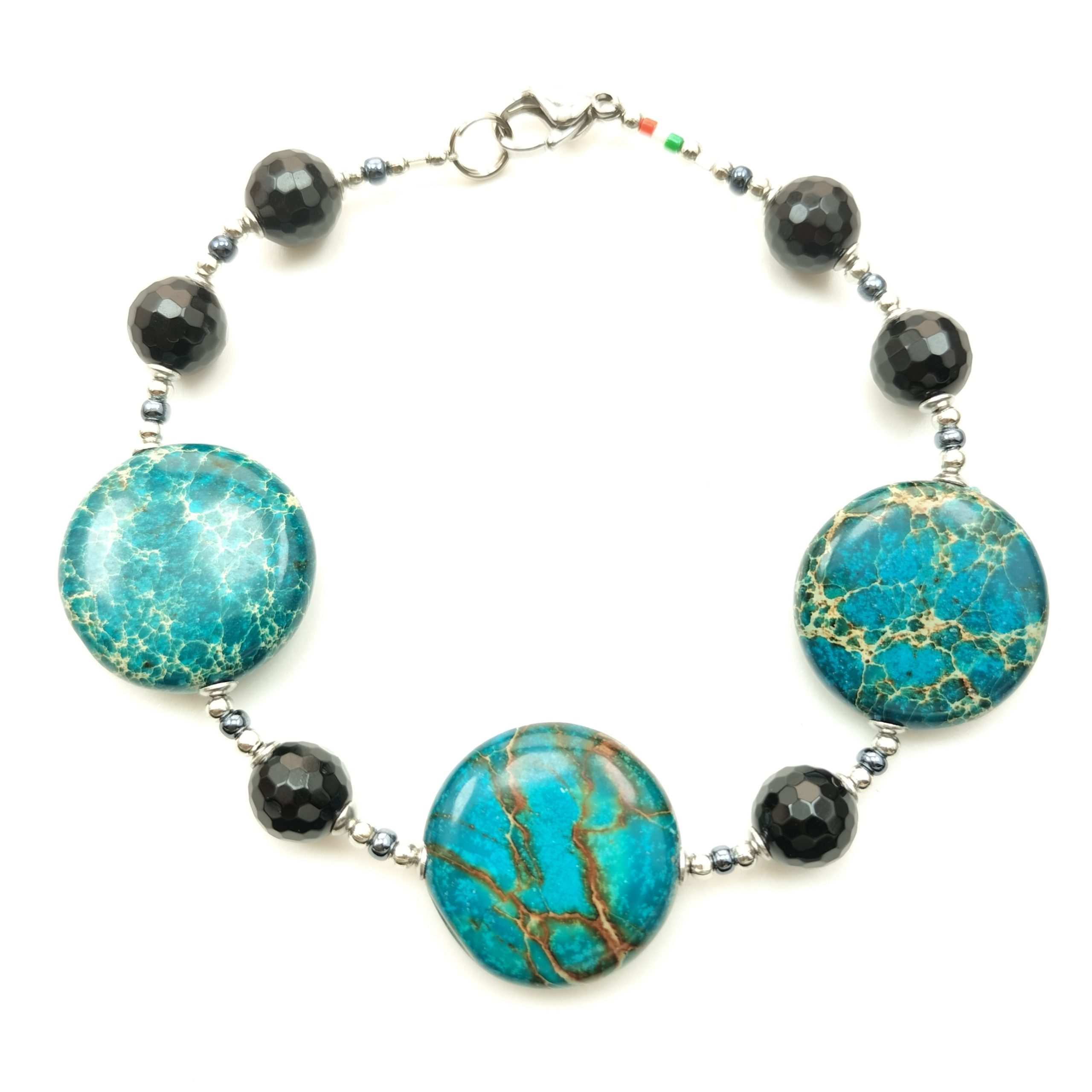 collana con 5 dischi in crisocolla 5 cialde onice