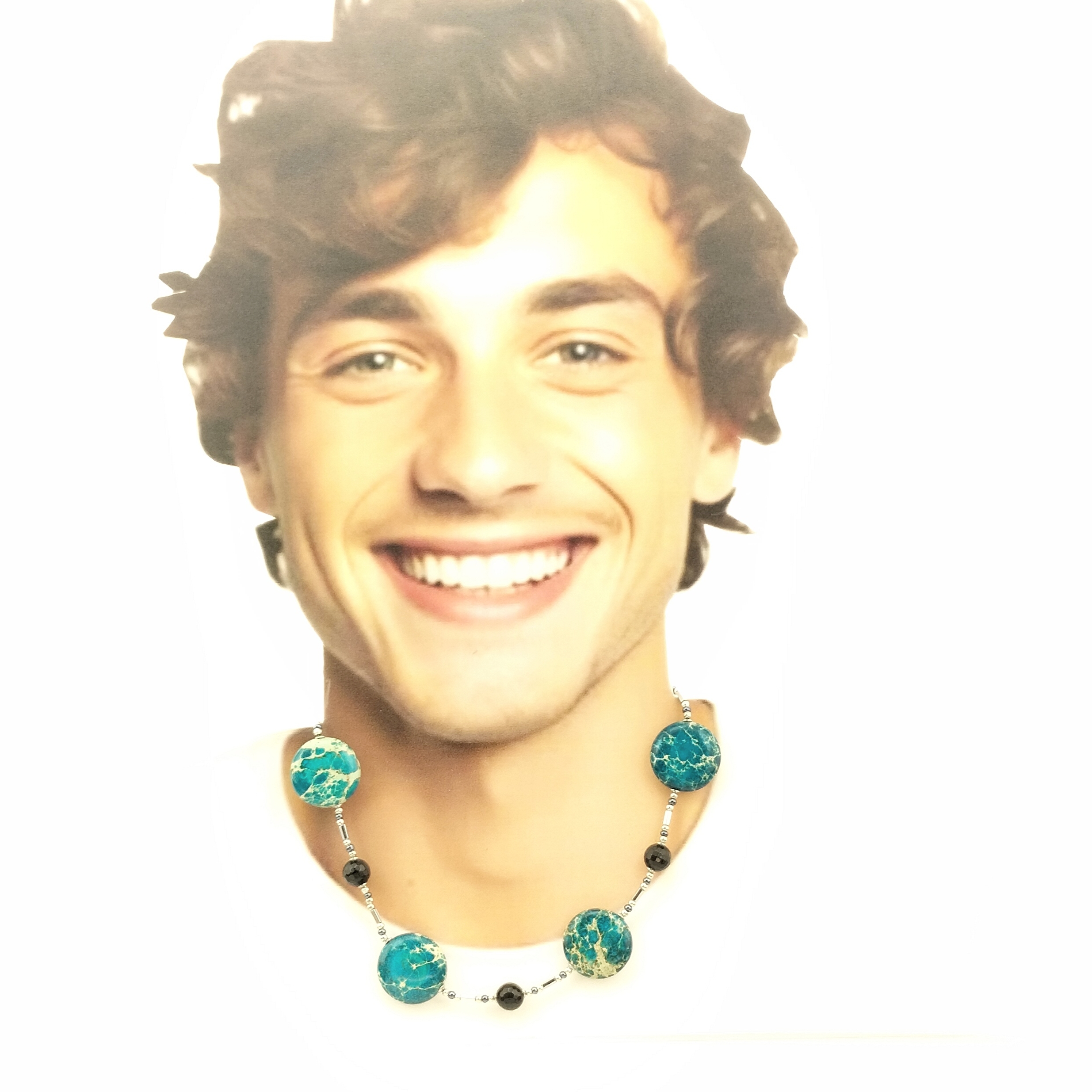 collana con 5 dischi in crisocolla 5 cialde onice