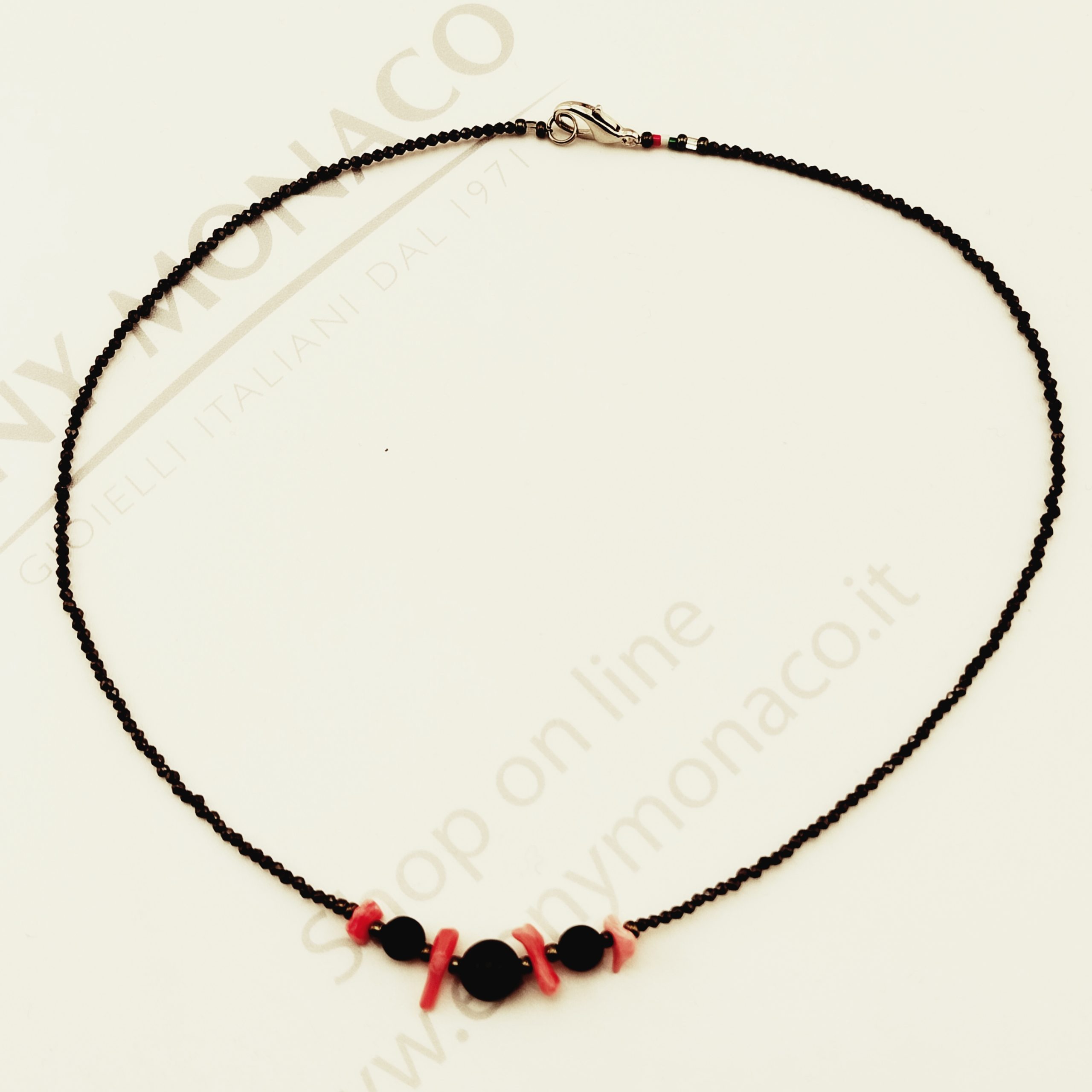 collana alternata ossidiana corallo minicristalli