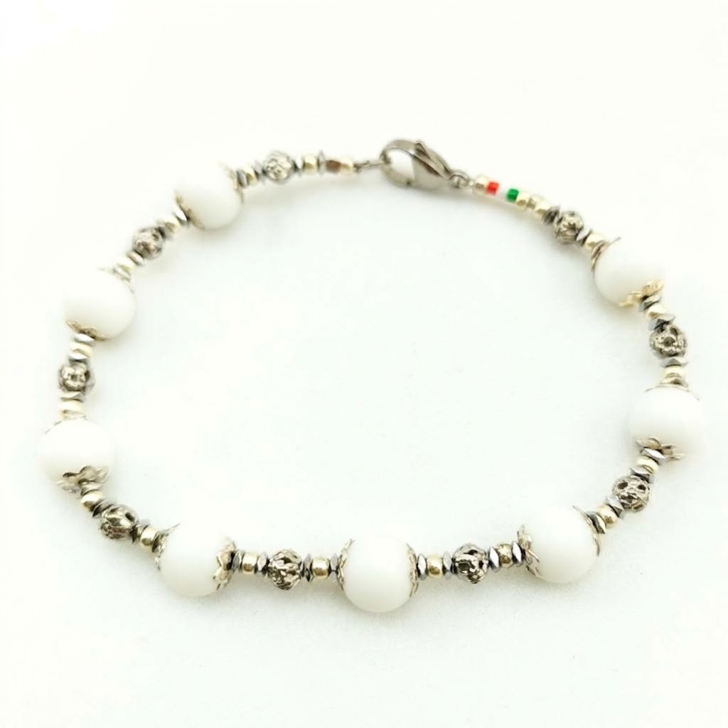 BRACCIALE TOTAL WHITE MURANO 8mm PALLINA FILIGRANA BRACCIALE TOTAL WHITE MURANO 8mm PALLINA FILIGRANA