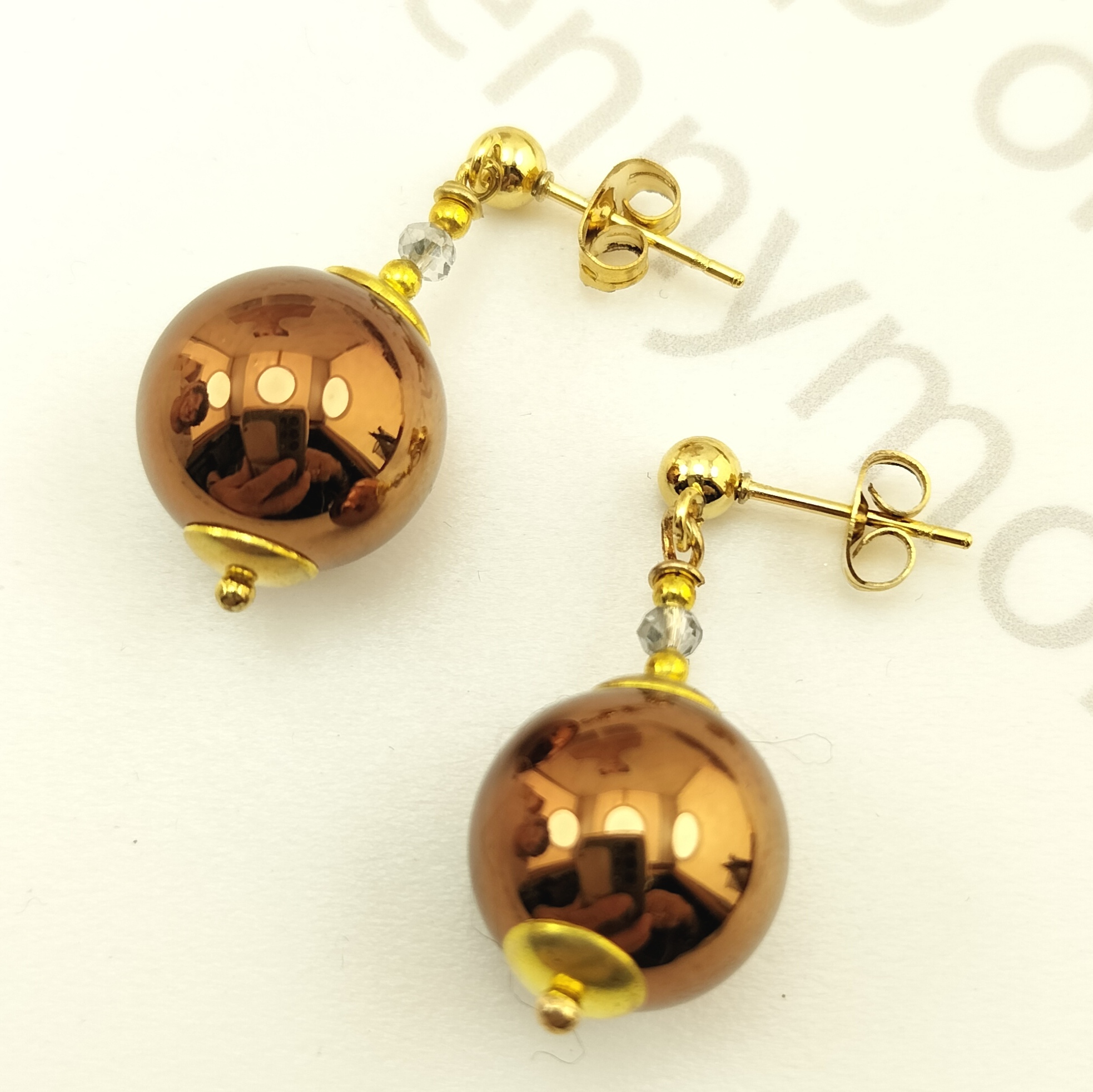 orecchini perno boule resina rame 14mm