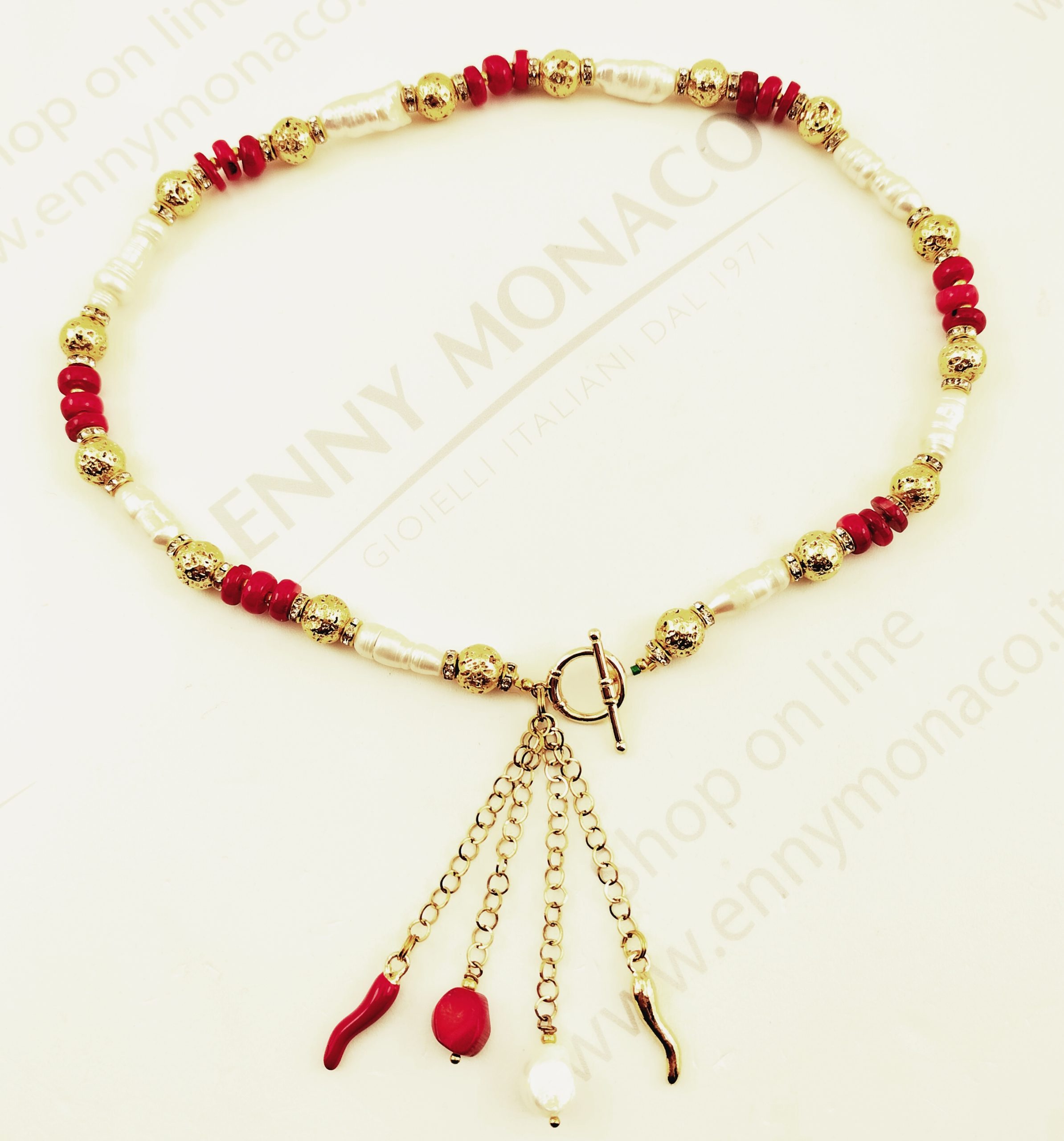 collana bacchette scaramazze corallo bamboo dorata