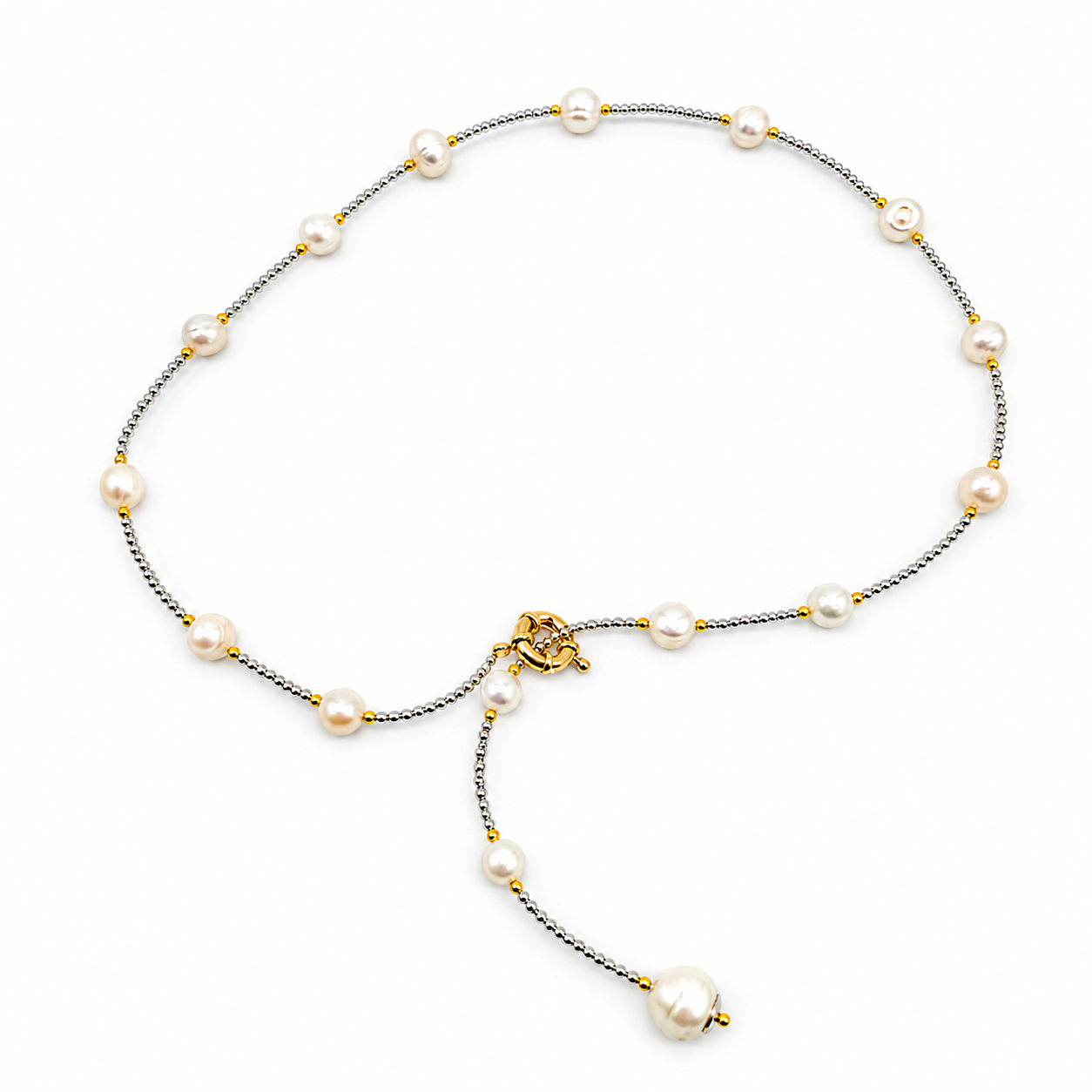 COLLANA CRAVATTA PERLE COLTIVATE PALLINE MISTE COLLANA CRAVATTA PERLE COLTIVATE PALLINE MISTE