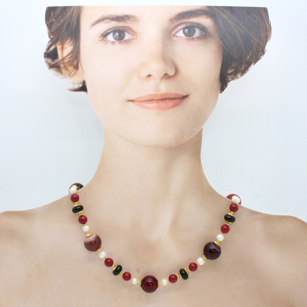 COLLANA AGATE ROSSE16mm ONICE PERLE COLTIVATE