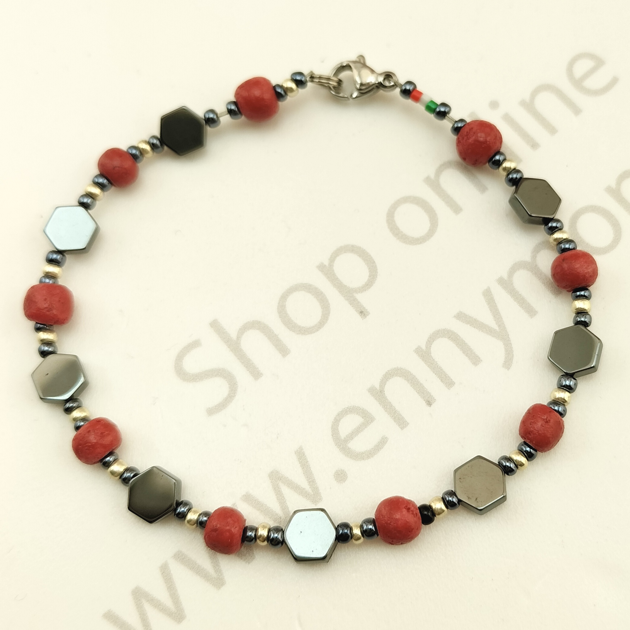 collana madrepora ematite esagonale