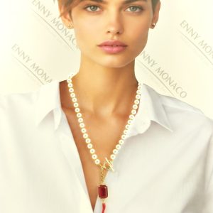 collana sunpearl 8mm cristallo rettangolare rosso