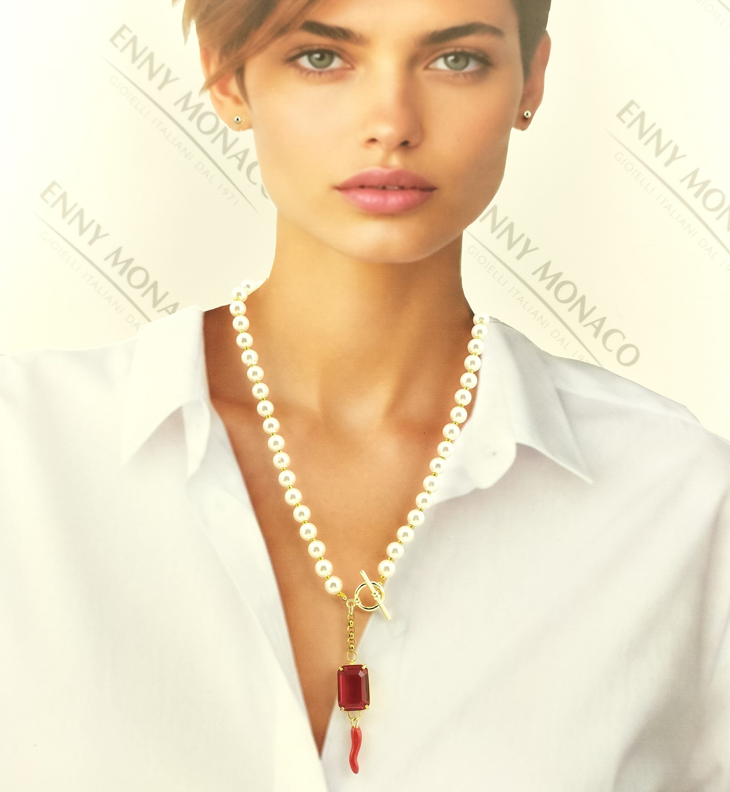 COLLANA SUNPEARL 8mm CRISTALLO RETTANGOLARE ROSSO COLLANA SUNPEARL 8mm CRISTALLO RETTANGOLARE ROSSO