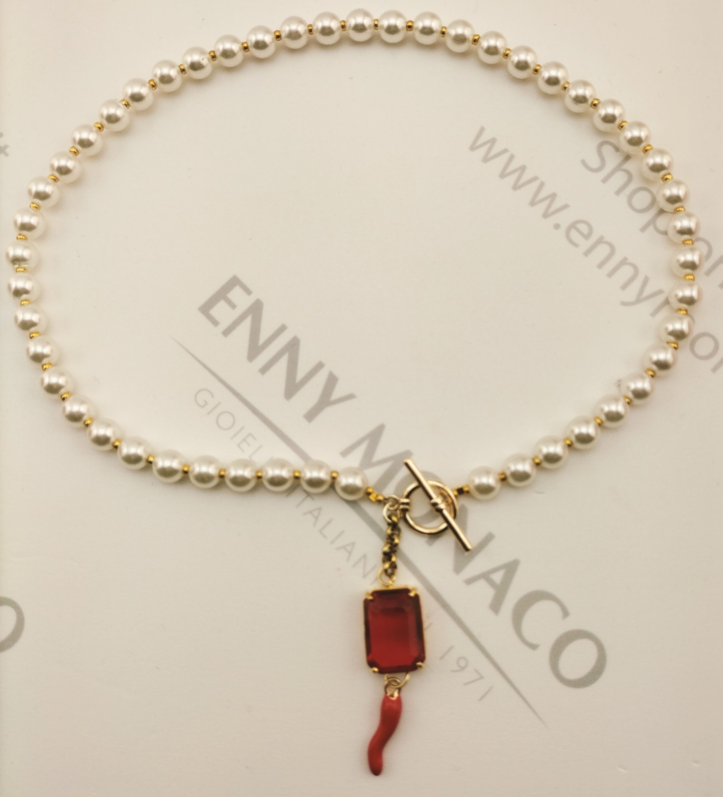 collana sunpearl 8mm cristallo rettangolare rosso