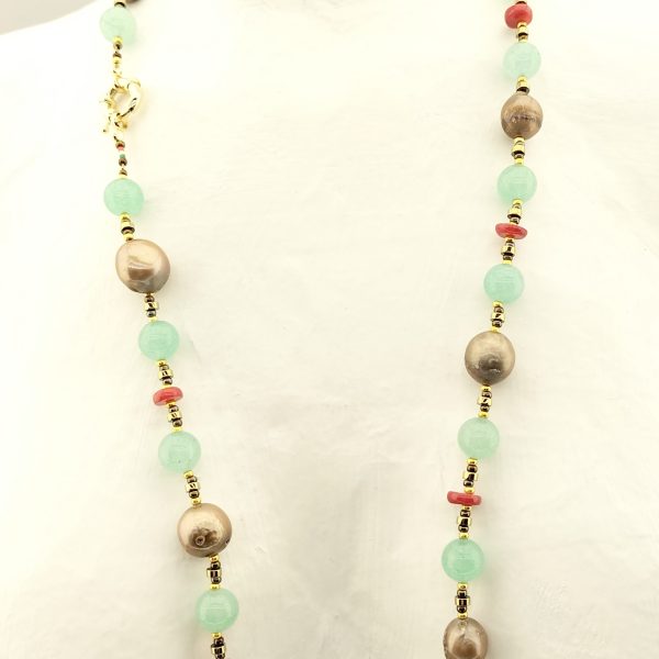 COLLANA PERLA KESHI SFERE GIADA TURMALINA COLLANA PERLA KESHI SFERE GIADA TURMALINA