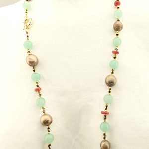 COLLANA PERLA KESHI SFERE GIADA TURMALINA