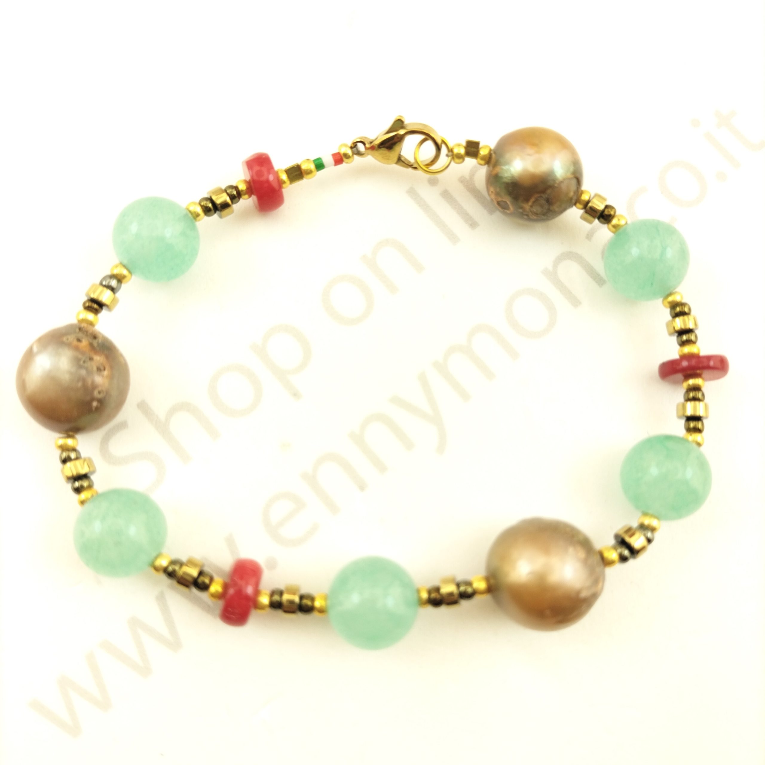 bracciale perla keshi sfere giada turmalina