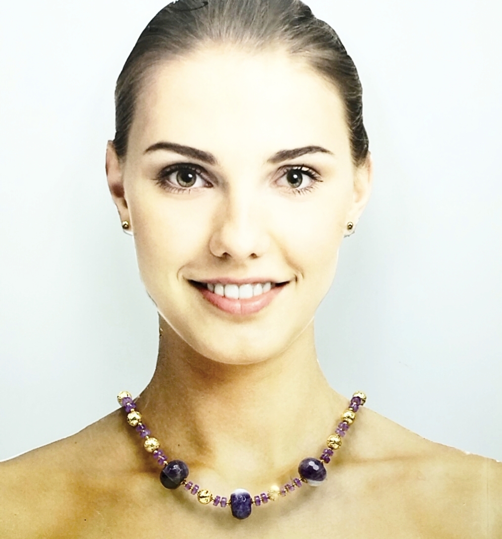 COLLANA 3 AMETISTE LAVA GALVANIZZATA COLLANA 3 AMETISTE LAVA GALVANIZZATA