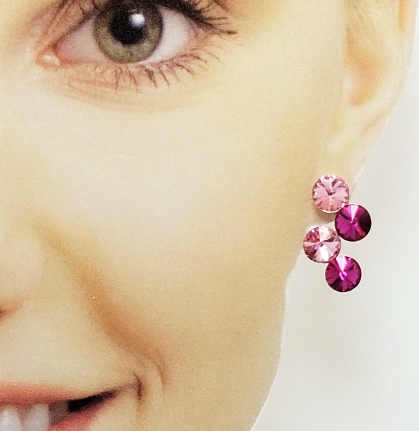 orecchini perno 4 castoni rosa argento rodiato
