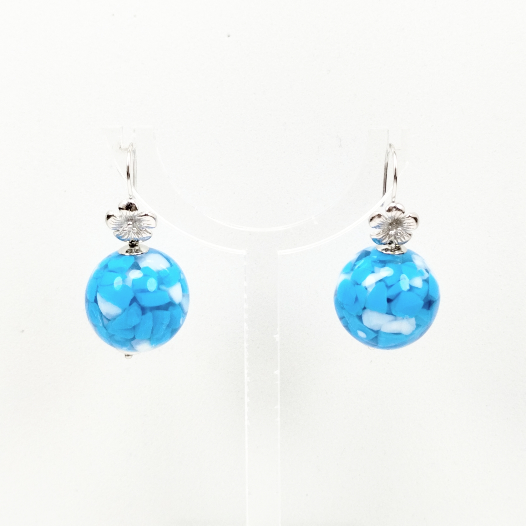 ORECCHINI FIORE ARGENTO BOULE MARMORIZZATE TURCHESI ORECCHINI FIORE ARGENTO BOULE MARMORIZZATE TURCHESI