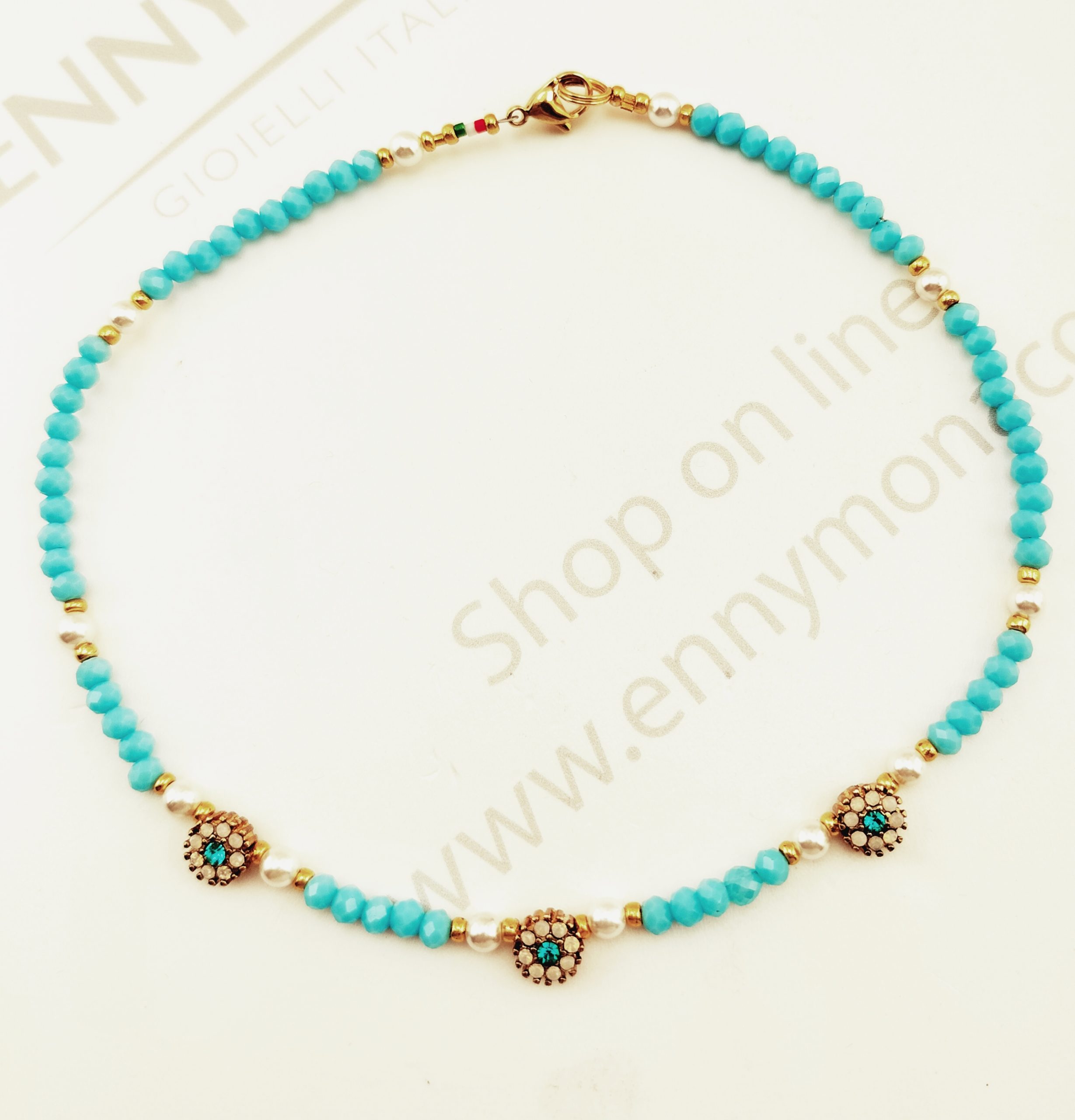 collana fiorellini swarovski turchese