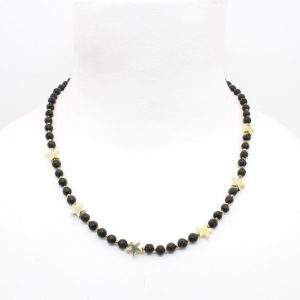 collana palline 4mm lava stelle ematite dorate
