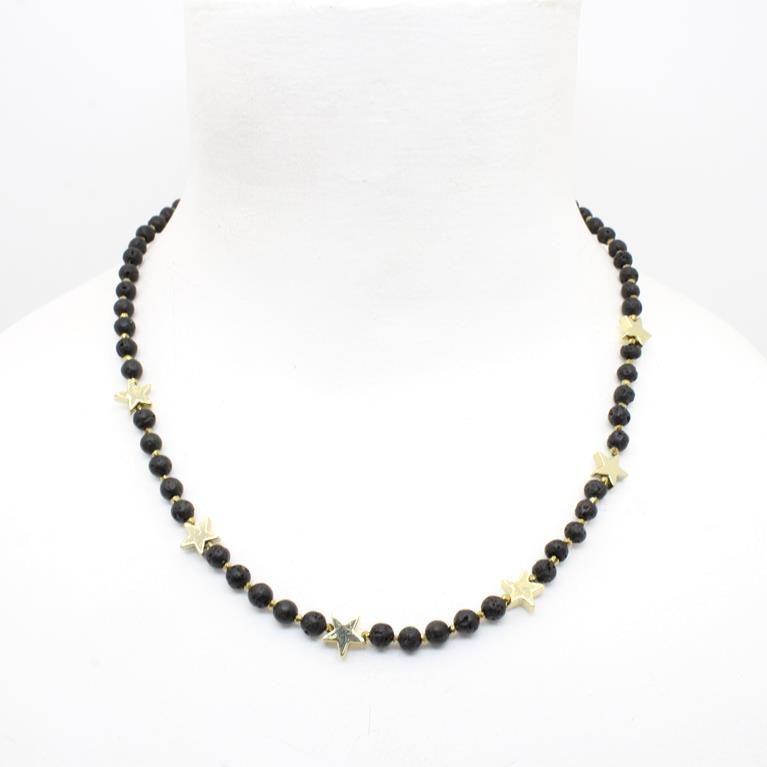 COLLANA PALLINE 4MM LAVA STELLE EMATITE DORATE COLLANA PALLINE 4MM LAVA STELLE EMATITE DORATE