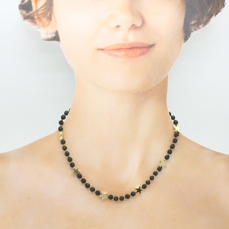 collana palline 4mm lava stelle ematite dorate