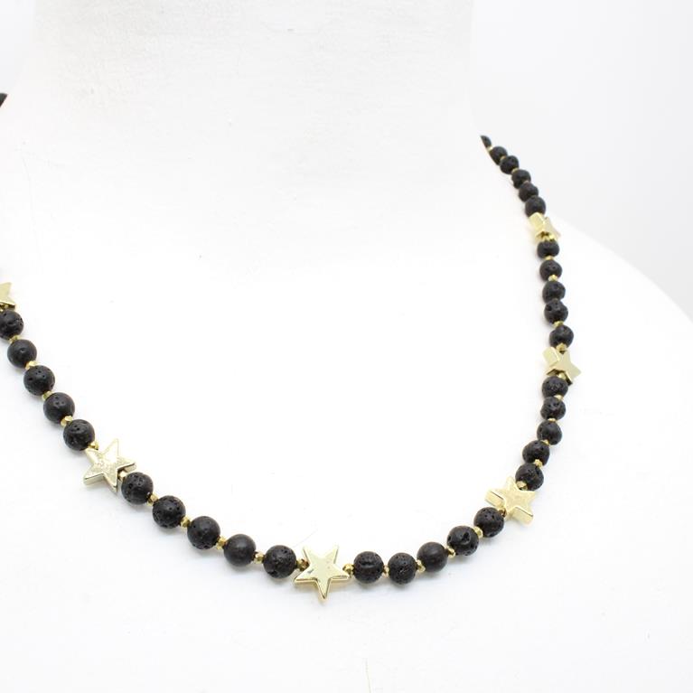 collana palline 4mm lava stelle ematite dorate