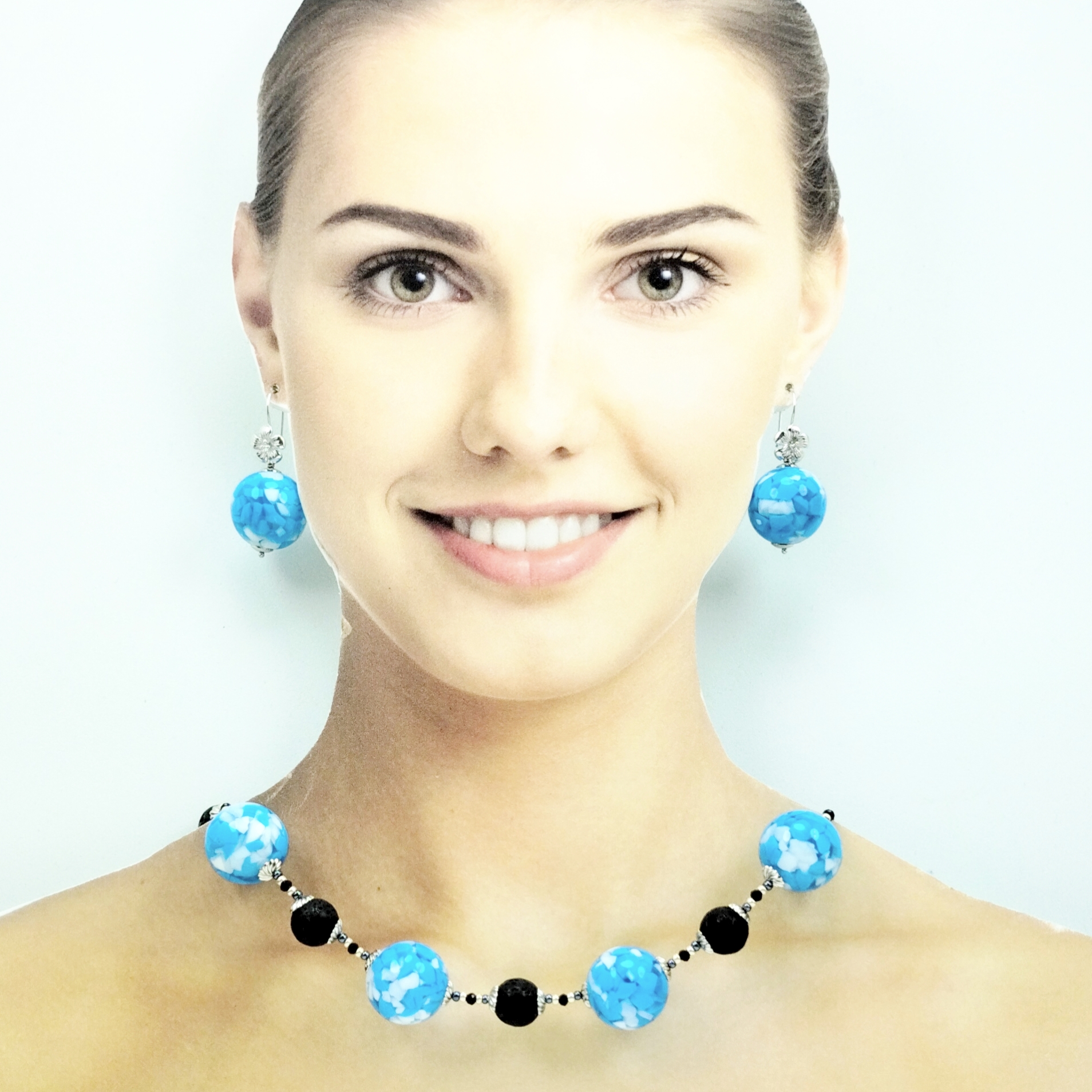 collana boule 20mm turchesi lava